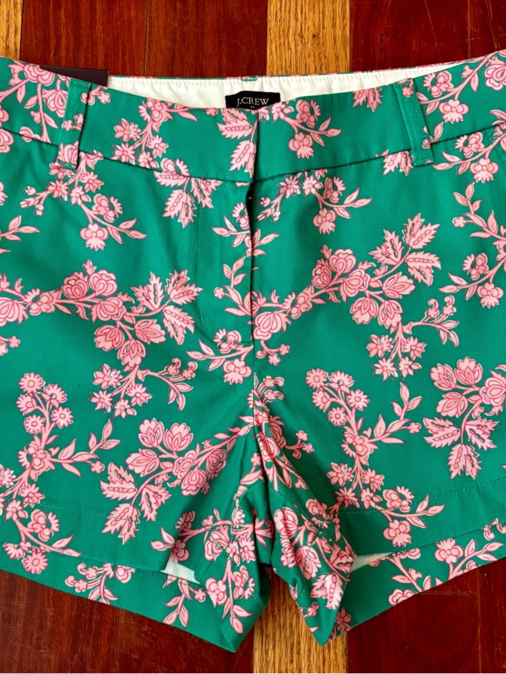 J. Crew Green Shorts with Pink Floral Print Size 8 New